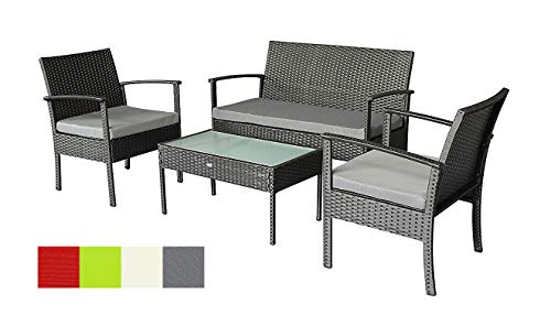 Stellahome Rattan Patio Furniture Sets 4 Pieces Outdoor Seating Wicker Porch Furniture Loveseat and Chairs with Extra Cushion Covers for Replacement