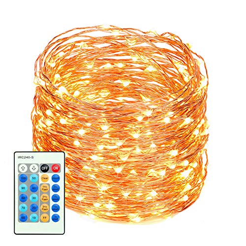 LED String Lights with Remote Control 99ft with 300 Leds Dimmable Fairy String Lights for Bedroom, Patio, Indoor/Outdoor Waterproof Copper Lights for Birthday, Wedding, Party UL Certificate Warm White