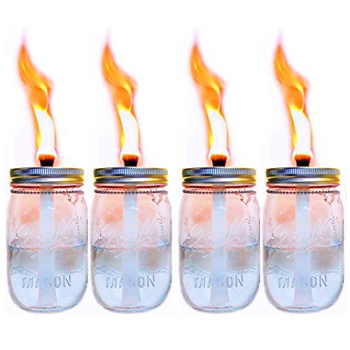 4 Pack Glass Mason Jar Tabletop Torch,Outdoor Oil Lamp Torch,Patio Garden Party Wedding Decor Torch Lights