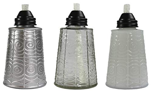 16oz Glass Tabletop Torches, Set of 3 (Silver/Clear/White)