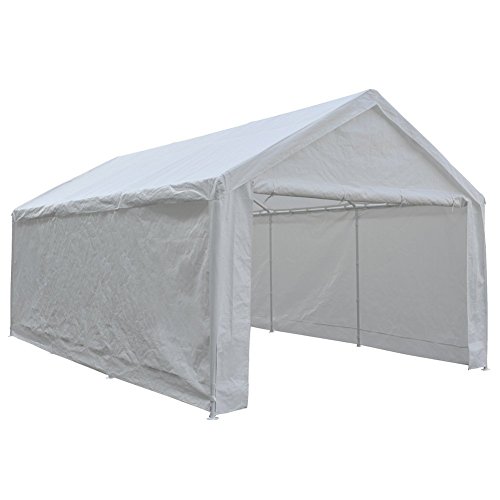 Abba Patio 12 x 20-Feet Heavy Duty Carport, Car Canopy Shelter with Removable Side Panels, Doors and 8 Steel Legs, White