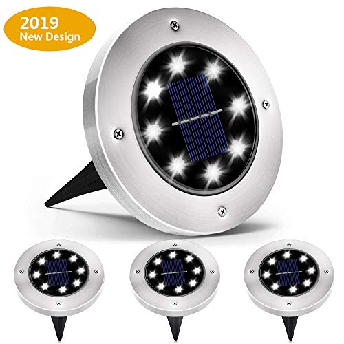 Biling Solar Lights Outdoor, Solar Disk Lights 8 LED Waterproof Solar Garden Lights Outdoor for Patio Pathway Ground Lawn Yard Driveway Walkway – White (4 Pack)