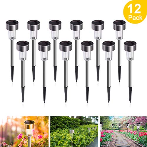 Solar Lights Outdoor, 12Pack Solar Garden Lights Stainless Steel, Waterproof LED Solar Powered Pathway Lights Outdoor Landscape Lighting for Lawn, Patio, Yard, Driveway and Walkway – Cool White