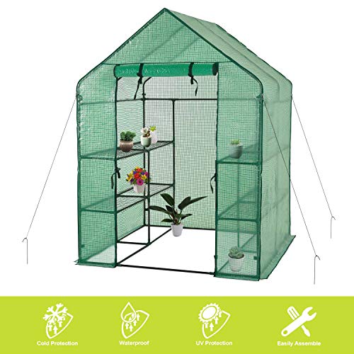 Deluxe Green House 56″ W x 56″ D x 77″ H,Walk In Outdoor Plant Gardening Greenhouse，3 Tiers 6 Shelves (56″ W x 56″ D x 77″ H)