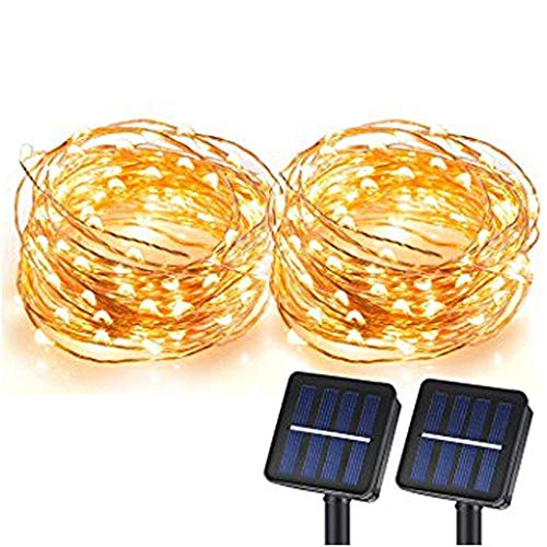 Solar String Lights, 33ft 100 LED Outdoor String Lights 8 Modes, Waterproof Decorative String Lights for Patio, Garden, Gate, Yard, Party, Wedding, Christmas (Warm White)-2 pack