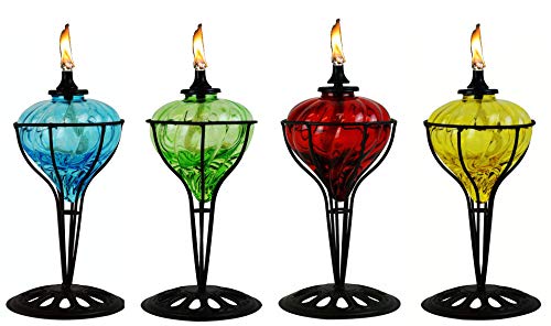 4 Pack 10 in Assorted Color Table Top Torch – Burning Citronella / Lamp Oil Product SKU: GD10061