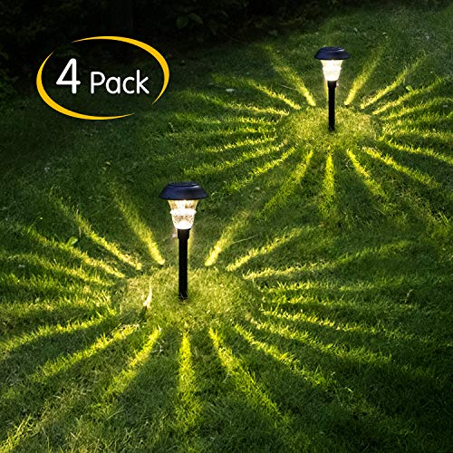 Brightown 4 Pack Solar Path Light Outdoor with Glass Lens, 10 high Lumens, LED Landscape Lighting for Yard, Driveway, Pathway, Patio, Lawn, Garden, Walkway, Natural White, Auto On/Off, Waterproof