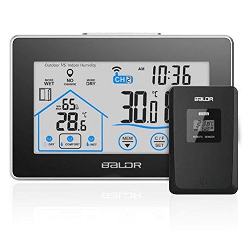 Weather Station, Digital Indoor Outdoor Thermometer Hygrometer Barometer Wireless Weather Forecast Station with Remote Sensor, Humidity Monitor, Alarm Clock, Time Readings (White and Black)