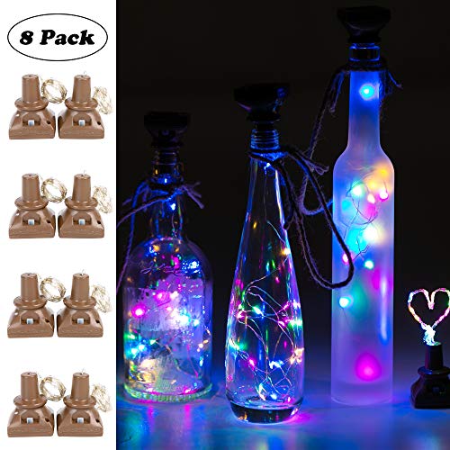 Upgraded 8 Pack Solar Powered Wine Bottle Lights, 20 LED Waterproof Bottle Lights Fairy Cork String Craft Lights for Wedding Christmas, Outdoor, Holiday, Garden, Patio Pathway Decor (Multi Color