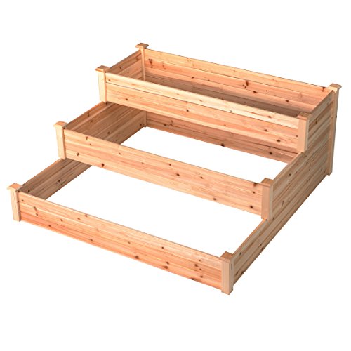 GOOD LIFE Outdoor Patio Wooden 3 Tier Raised Garden Bed Elevated Planter Box Nature Color LNG378