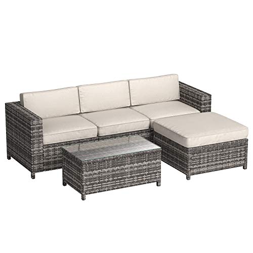 AmazonBasics 5-Piece Patio PE Wicker Rattan Sectional Furniture Set