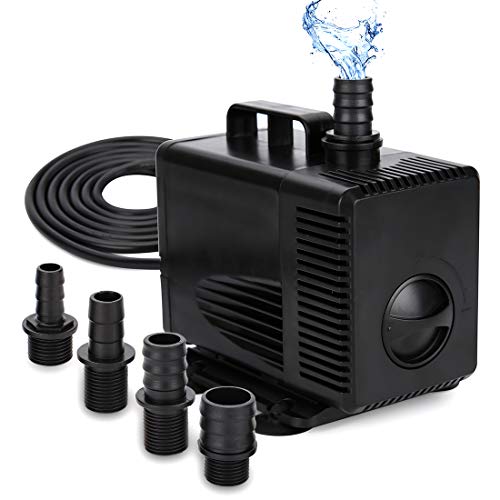 GROWNEER 1050GPH Submersible Pump 100W Ultra Quiet Fountain Water Pump, 4500L/H, with 14.8ft High Lift, 4 Nozzles for Aquarium, Fish Tank, Pond, Hydroponics, Statuary