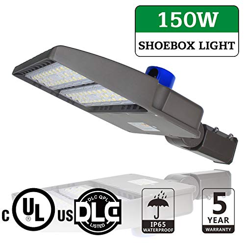 LED Parking Lot Lights, 150W Pole Mounted Shoebox Lights with Photocell Outdoor Commercial Street Area Security Lighting Fixture Slip Fitter – AC100~277V, 20250LM, 5700K, IP65, DLC UL Listed