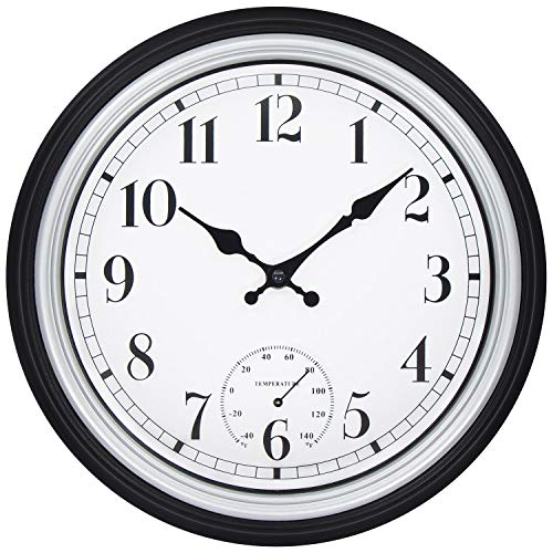 45Min 12 Inch Retro Wall Clock with Thermometer, Silent Non Ticking Round Home Decor Wall Clock with Arabic Numerals(Silver)