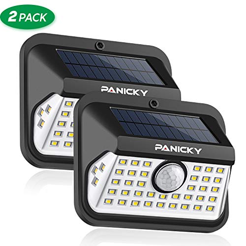 PANICKY Solar Motion Sensor Light Outdoor 2 Pack, 1000LM IP67 Waterproof 42 LED Wall Night Light with 270° Wide Angle, Easy to Install Solar Powered Security Lights for Door Pathway Garage Garden