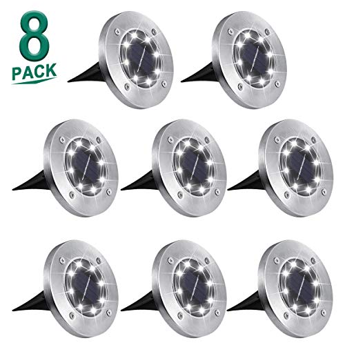 Solar Ground Lights,8 LED Garden Lights Waterproof Patio Outdoor Light with Light Sensor for Lawn,Pathway,Yard,Driveway,Step and Walkway (8 Pack White)