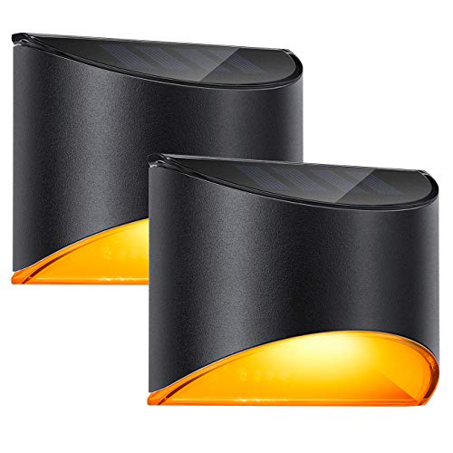 LeiDrail Solar Step Lights Outdoor Deck Fence Stair Warm Light Sun Powered LED Illuminated Landscape Lighting Waterproof for House Yard Garden Post Black – 2 Pack