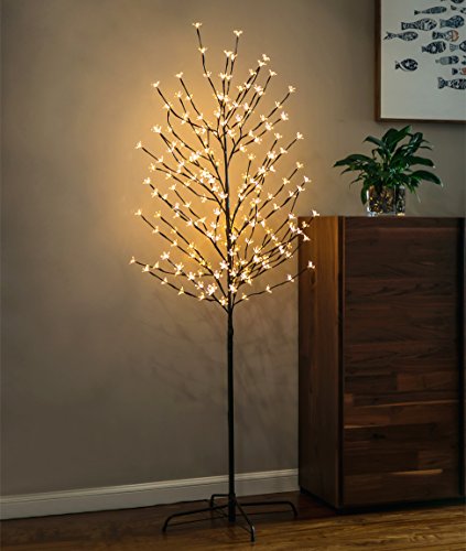 Twinkle Star 6 Feet 208 LED Cherry Blossom Tree Light for Home Festival Party Wedding Indoor Outdoor Christmas Decoration, Warm White (1 Pack)