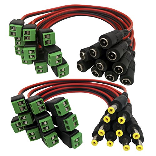 Igreeman 10 Pair Male & Female DC Power Pigtail 18 AWG 5A Cable Upgraded with Terminal Jack Socket 2.1mm 5.5mm Connectors for Home Security Surveillance Camera and Party Lighting