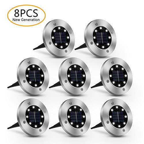 Solar Ground Lights, 8 LED Inground Solar Lights, Solar Powered Garden Lights for Outdoor Pathway Lawn Yard Patio Walkway Waterproof in-Ground Light- Bright White (8 Pack)