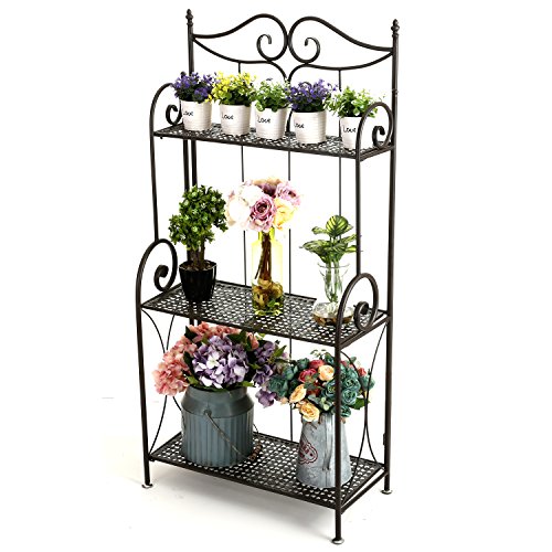 Scrollwork Design Metal Foldable 3-Tier Plant & Home Décor Display Stand Rack/Book Shelf