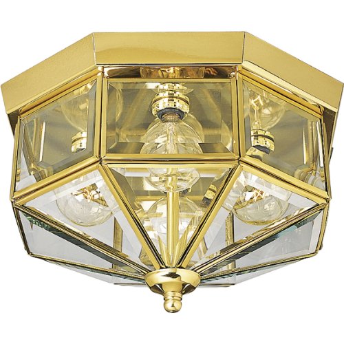 Progress Lighting P5789-10 Octagonal Close-to-Ceiling Fixture with Clear Bound Beveled Glass, Polished Brass
