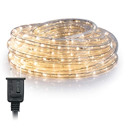 WYZworks 100′ feet Warm White 3/8″ LED Rope Lights | UL & ETL Certified IP65 Water Resistant Flexible 2 Wire Accent Holiday Christmas Party Decoration Indoor/Outdoor Lighting