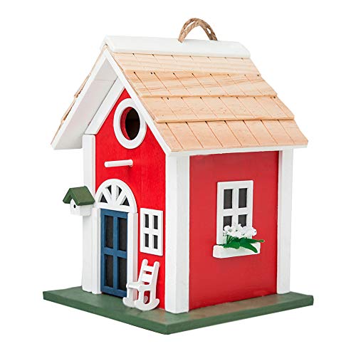 MEWANG Hanging Colourful Birdhouse Garden Country Cottages Bird House Condo Wooden Red Height 9.7″