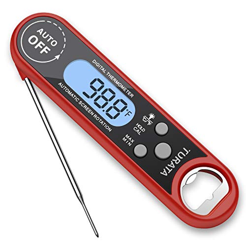 TURATA Waterproof Backlight LCD & Calibration Ultra Fast Meat Thermometer Digital Instant Read Food Thermometer for Outdoor Cooking, Baking Turkey, grilling steak, BBQ, and Candy