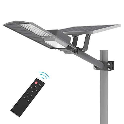 TENKOO LED Outdoor Solar Street Lights Dusk to Dawn (Light Sensor Included), IP65 Outdoor Solar Flood Light 60W 6000 Lumens with Remote Control Security Lighting for Yard Garden Pathway