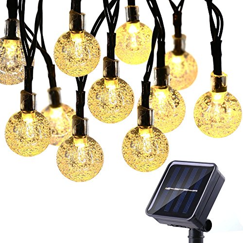Solar String Lights 50 LED 29.5ft Solar Patio Lights with 8 Modes, Waterproof Crystal Ball String Lights for Patio, Lawn, Garden, Wedding, Party, Christmas Decor(Warm White)
