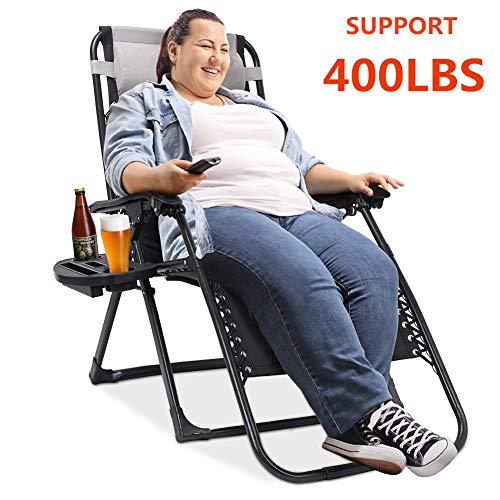 Oversized Zero Gravity Chair Padded Support 400 lbs Heavy Duty XL Patio Lounge Chair Recliner 75 inch Extra Long Camping Beach Outdoor Chair with Cup Holder & Support Pillow