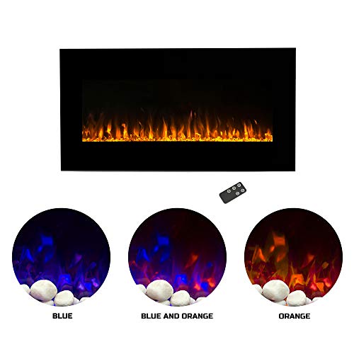 Northwest Electric Fireplace Wall Mounted LED Fire and Ice Flame, with Remote, 42″, Black