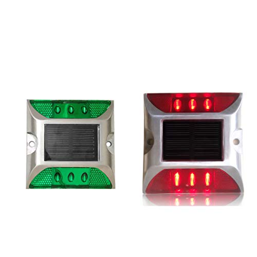 Almencla 2Pcs Waterproof Solar 6 LED Light Road Driveway Dock Step Lamp Green+Red Solar Power and Environmental Protection