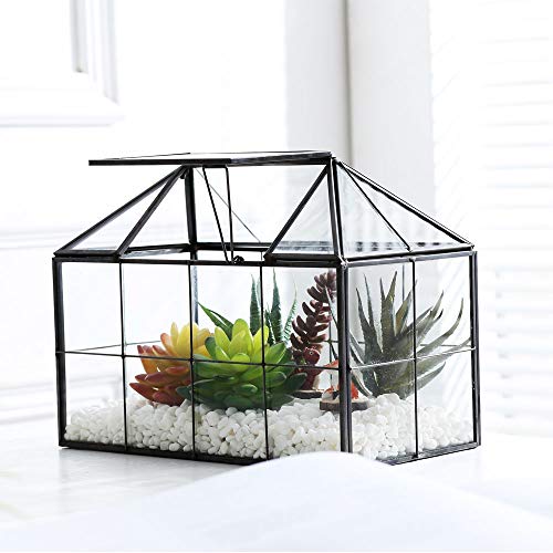 Purzest Glass Terrarium,House Shape Close Glass Geometric Terrarium Tabletop Succulent Plant Box Planter