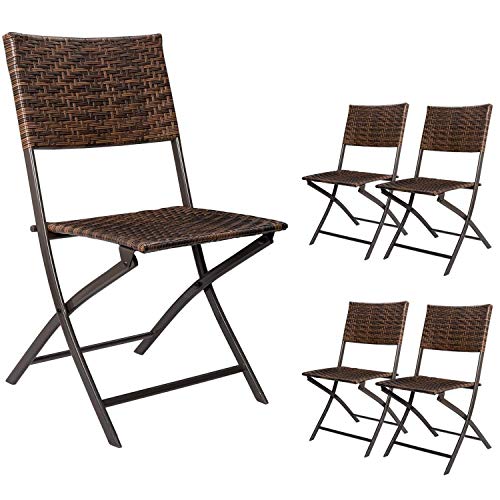 Devoko Rattan Patio Dining Chair 4 Pieces Space Saving Deck Camping Chairs Garden Pool Beach Lawn Using Outdoor Folding Chair (Brown)
