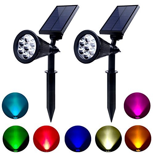 Solar Lights Outdoor Colored Waterproof 7 LED Color Changing Solar Spot Lights Landscape Spotlight for Yard Garden Patio Lawn – 2 Pics
