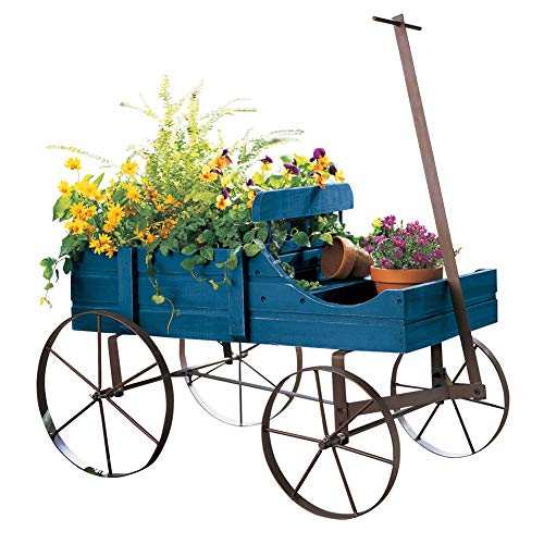 Amish Wagon Decorative Indoor/Outdoor Garden Backyard Planter, Blue