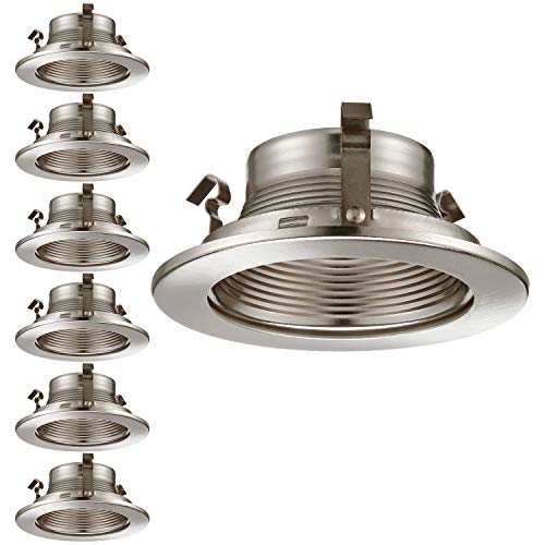 TORCHSTAR 6 Pack 4 Inch Recessed Can Light Trim with Satin Nickel Metal Step Baffle, for 4 inch Recessed Can, Fit Halo/Juno Remodel Recessed Housing, Line Voltage Available