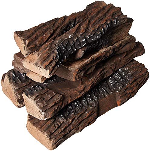 Gibson Living Set of 10 Ceramic Wood Gas Logs for Fireplaces and Fire Pits