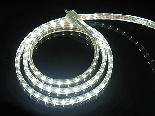 CBConcept UL Listed, 65 Feet, 7200 Lumen, 6000K Pure White, Dimmable, 110-120V AC Flexible Flat LED Strip Rope Light, 1200 Units 3528 SMD LEDs, Indoor Outdoor Use, Accessories Included, Ready to use