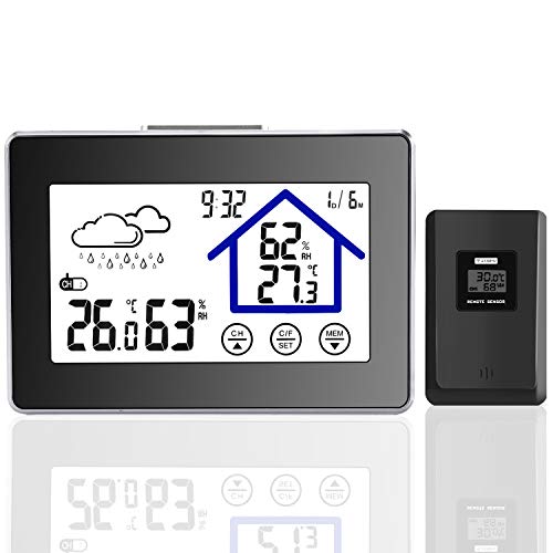 Joypea Wireless Weather Station,Indoor/Outdoor Wireless Temperature and Humidity Monitor- Temperature, Humidity, Current Time Backlight Outdoor Sensor-Black