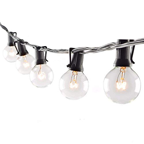 SkrLights 25Ft G40 Outdoor String Lights with 27 Clear Globe Bulbs,Backyard Patio Lights Garden Bistro Party Natural Warm Bulbs Cafe Hanging Umbrella Lights on Light String Indoor Outdoor -Black