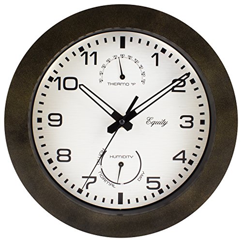 Equity by La Crosse 29005 Outdoor Thermometer and Humidity Wall Clock, 10″, Brown