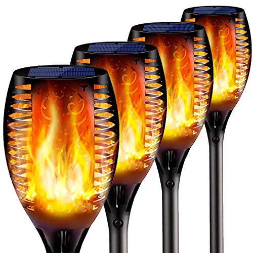 Hebilion 4PCs Solar Torch Lights Outdoor, 43 inch 96 LED, Waterproof Landscape Garden Pathway Light with Vivid Dancing Flickering Flames, with Auto On/Off Dusk to Dawn, for Christmas Lights Decoration