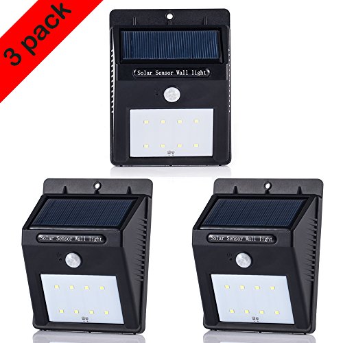 Solar Light, Brighter 8 Led Solar Powered Security Motion Sensor, Wireless Waterproof Outdoor Lighting for Patio, Deck, Pathway, Driveway,Garden Sensing Dust and Dawn Auto On/Off (Black, 3 Pack)