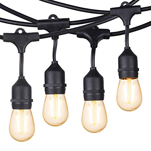 Brightown 48Ft. Shatterproof Outdoor String Light S14 with 15 Dimmable LED Vintage Edison Bulbs-Commercial Grade Patio Lights for Pergola Bistro Gazebo Backyard Cafe, Warm White
