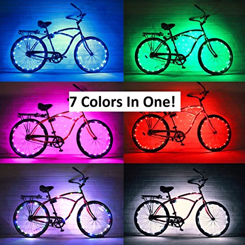GlowRiders – Ultra Bright LED – Bike Wheel Light String (1 Pack) – Assorted Colors Bicycle Tire Accessories- Burning Man Accessory (7 Colors in One)