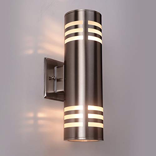 Outdoor Wall Light Lamp Fixture LED Porch Sconce Wall Mount Cylinder Light Lamp 60W Waterproof Up Down Light for Garden Patio Bedroom Living Room Night Nickel Silver No Bulbs
