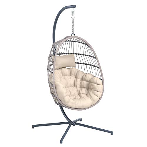 AmazonBasics Outdoor PE Wicker Rattan Hanging Chair with Stand